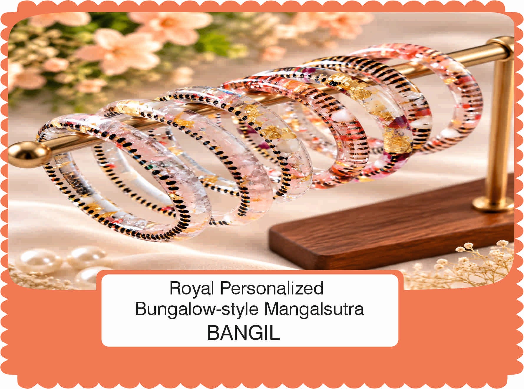 Luxury Handmade Resin Art Bangles with Custom Name Mangalsutra | Floral Designer Bangles for Wedding & Festive Wear