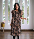 Self Design Organza Linen Blue Flower Design Kurti