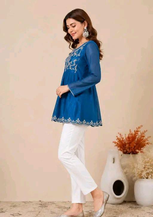 Trendy Women Embroidered Top & Shrug Set | Indo-Western Crop To...