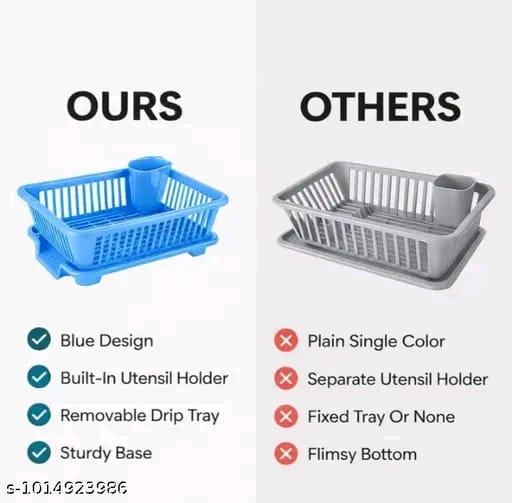 3 in 1 Large Durable Plastic Kitchen Sink Dish Rack Drainer Drying Ra