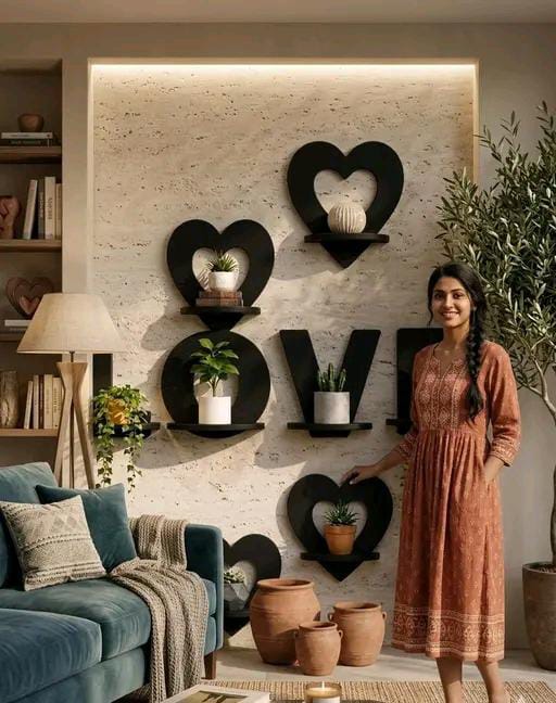 Premium MDF Butterfly Love Wall Shelf Set for Home Decoration pack of 8