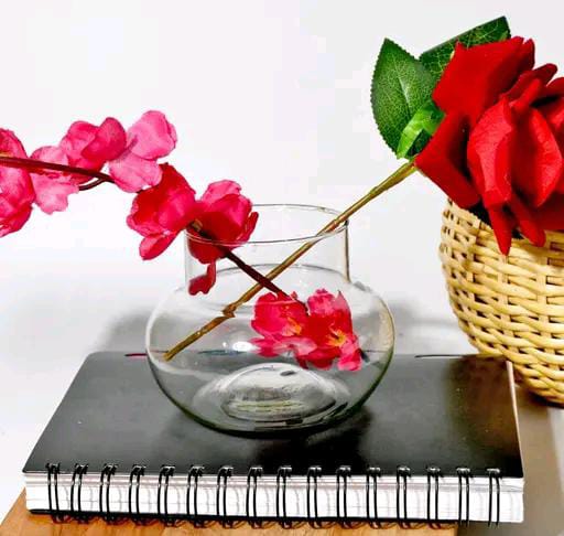 Green Fills Glass Vase  for Bamboo Plant, Money Pla