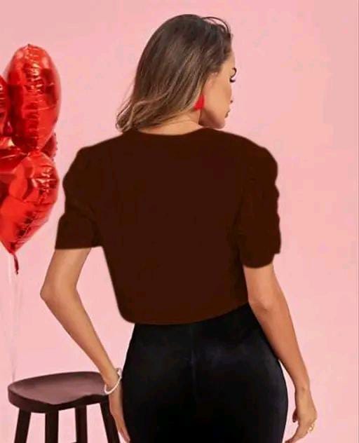 Classy Fashion Women's Solid Color Cropped Puff Sleeve Short