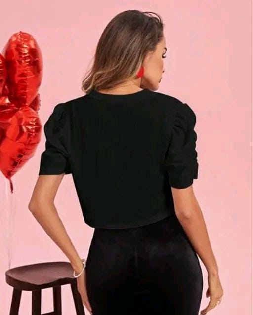 Classy Fashion Women's Solid Color Cropped Puff Sleeve Short
