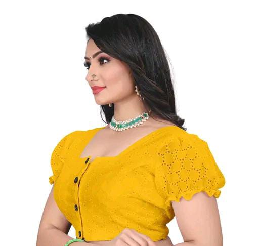 Women's Pure Cotton Blouse With Sweetheart Neck & Puff Sleeve, R...