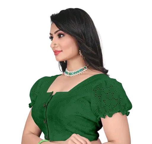 Women's Pure Cotton Blouse With Sweetheart Neck & Puff Sleeve, R...