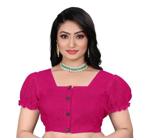 Women's Pure Cotton Blouse With Sweetheart Neck & Puff Sleeve, R...