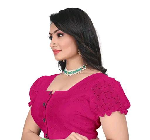 Women's Pure Cotton Blouse With Sweetheart Neck & Puff Sleeve, R...