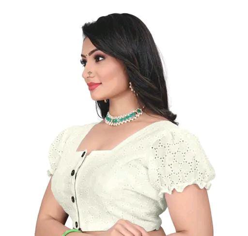 Women's Pure Cotton Blouse With Sweetheart Neck & Puff Sleeve, R...