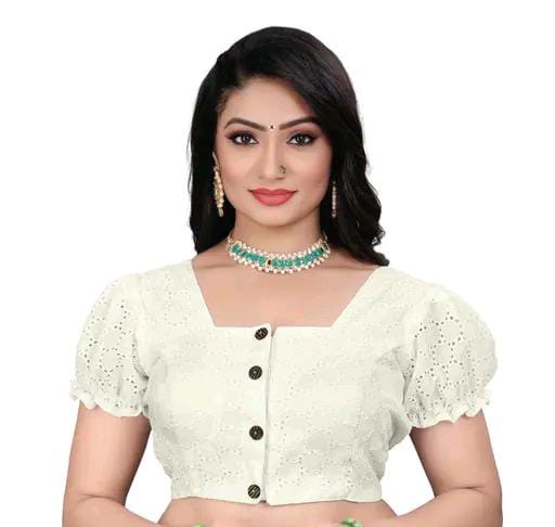 Women's Pure Cotton Blouse With Sweetheart Neck & Puff Sleeve, R...