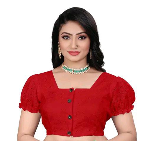 Women's Pure Cotton Blouse With Sweetheart Neck & Puff Sleeve, R...