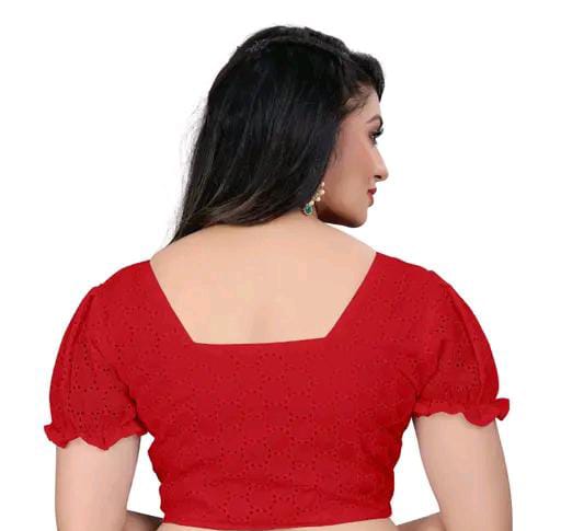 Women's Pure Cotton Blouse With Sweetheart Neck & Puff Sleeve, R...