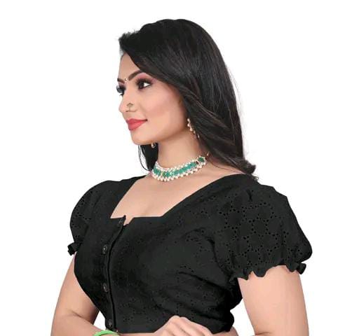 Women's Pure Cotton Blouse With Sweetheart Neck & Puff Sleeve, R...