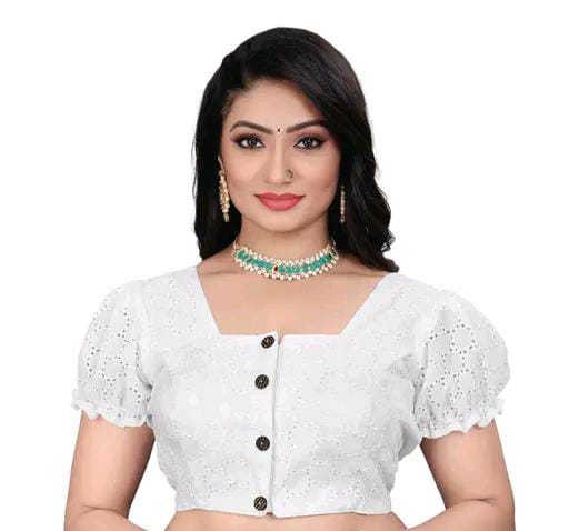 Women's Pure Cotton Blouse With Sweetheart Neck & Puff Sleeve, R...