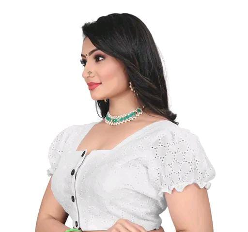 Women's Pure Cotton Blouse With Sweetheart Neck & Puff Sleeve, R...