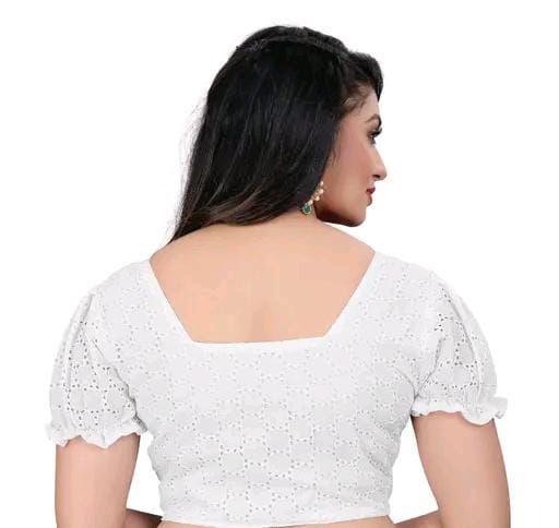 Women's Pure Cotton Blouse With Sweetheart Neck & Puff Sleeve, R...