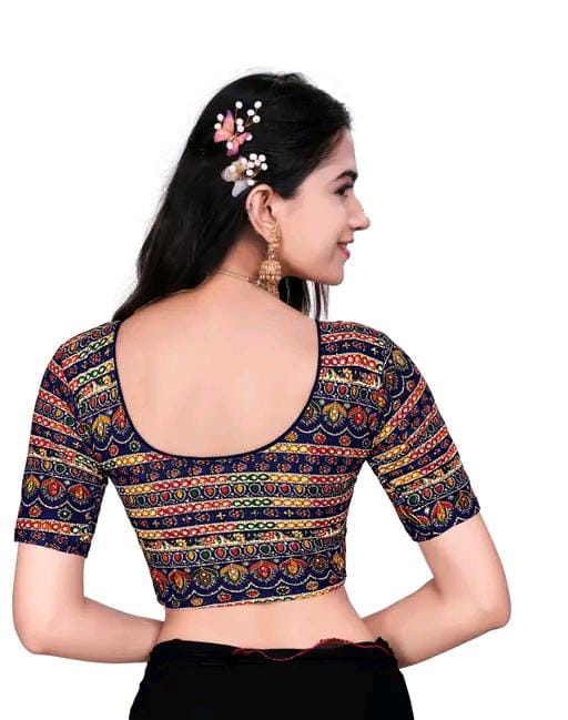 Round Neck Aztec Print Pattern Elbow Sleeves Full Stretchable Bl...