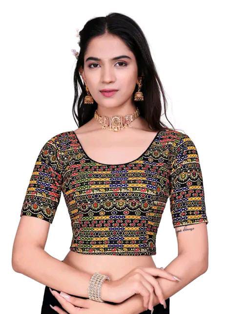 Round Neck Aztec Print Pattern Elbow Sleeves Full Stretchable Bl...