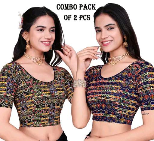 Round Neck Aztec Print Pattern Elbow Sleeves Full Stretchable Bl...