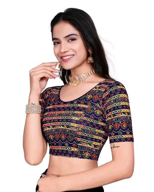 Round Neck Aztec Print Pattern Elbow Sleeves Full Stretchable Bl...