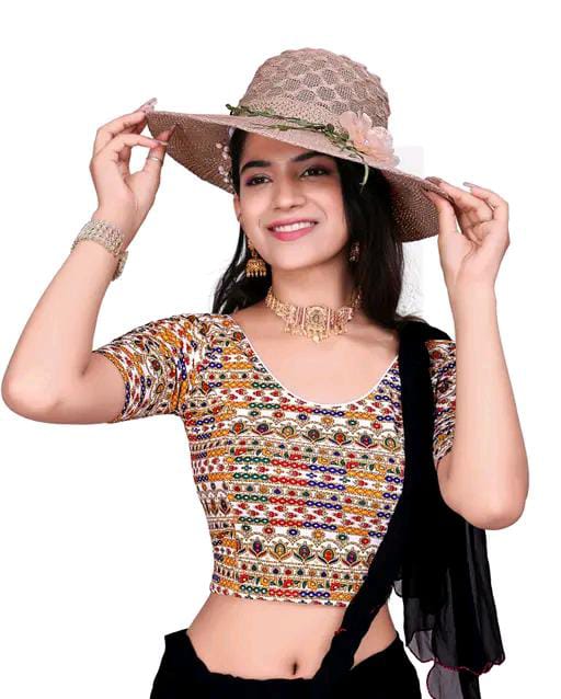 Round Neck Aztec Print Pattern Elbow Sleeves Full Stretchable Bl...