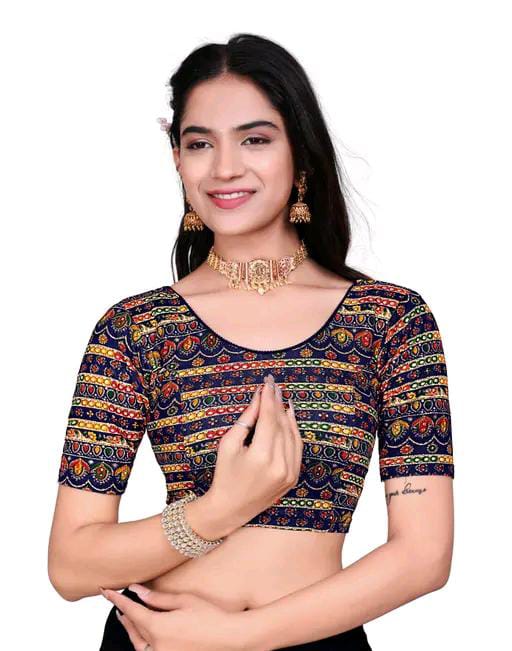 Round Neck Aztec Print Pattern Elbow Sleeves Full Stretchable Bl...
