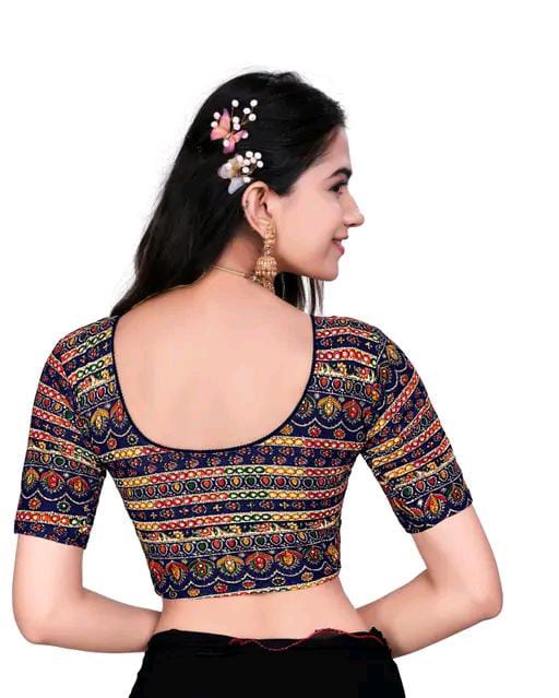Round Neck Aztec Print Pattern Elbow Sleeves Full Stretchable Bl...