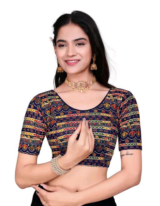 Round Neck Aztec Print Pattern Elbow Sleeves Full Stretchable Bl...