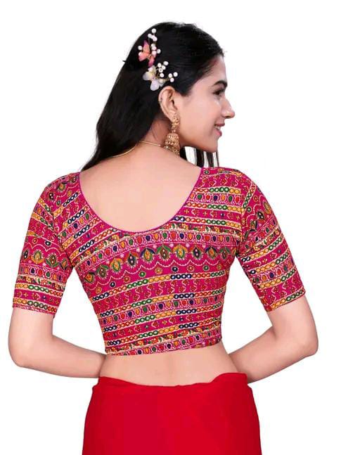Round Neck Aztec Print Pattern Elbow Sleeves Full Stretchable Bl...