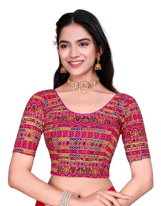 Round Neck Aztec Print Pattern Elbow Sleeves Full Stretchable Bl...