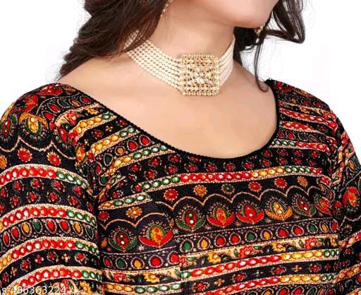 Round Neck Aztec Print Pattern Elbow Sleeves Full Stretchable Bl...