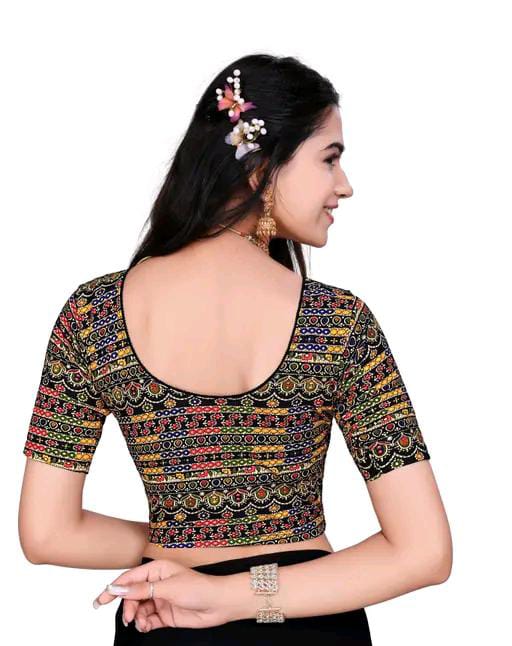 Round Neck Aztec Print Pattern Elbow Sleeves Full Stretchable Bl...