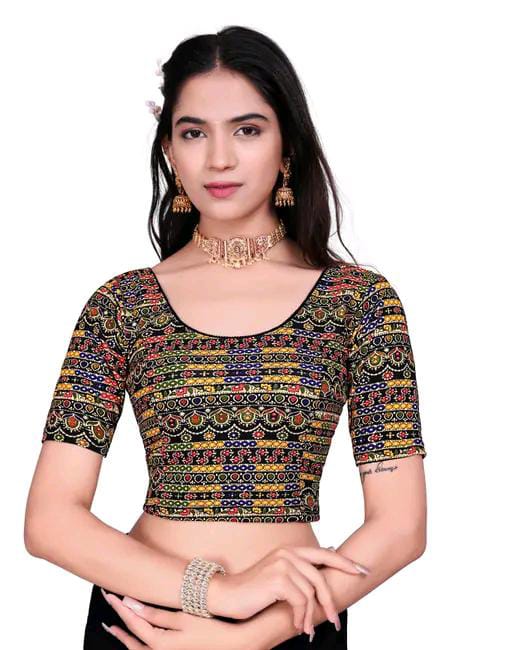 Round Neck Aztec Print Pattern Elbow Sleeves Full Stretchable Bl...