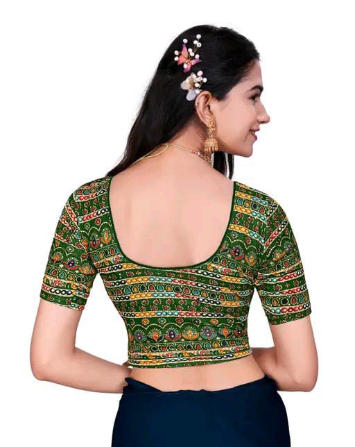 Round Neck Aztec Print Pattern Elbow Sleeves Full Stretchable Bl...
