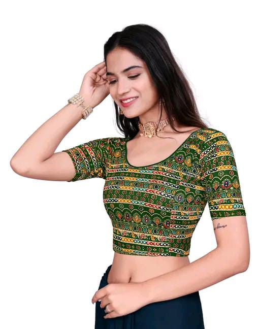 Round Neck Aztec Print Pattern Elbow Sleeves Full Stretchable Bl...