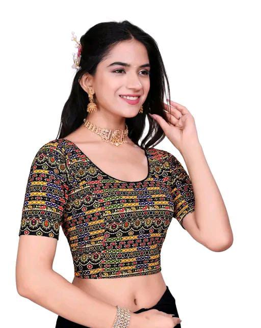 Round Neck Aztec Print Pattern Elbow Sleeves Full Stretchable Bl...