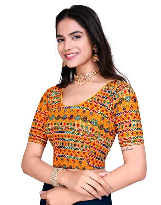 Round Neck Aztec Print Pattern Elbow Sleeves Full Stretchable Bl...
