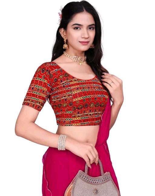 Round Neck Aztec Print Pattern Elbow Sleeves Full Stretchable Bl...