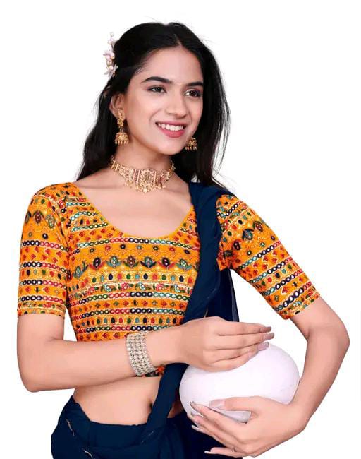 Round Neck Aztec Print Pattern Elbow Sleeves Full Stretchable Bl...