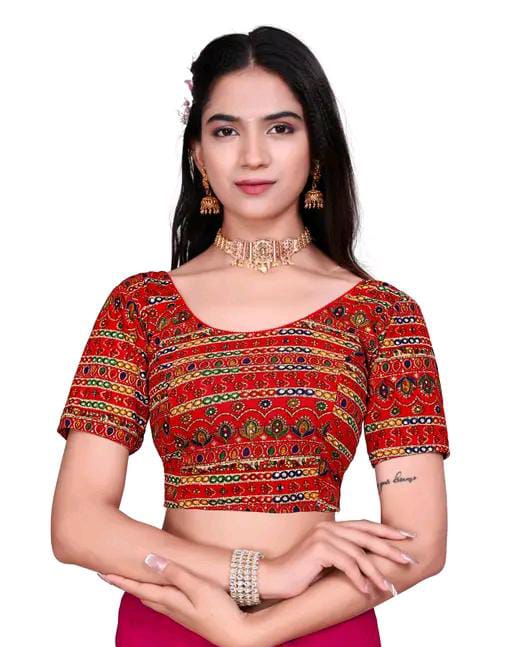 Round Neck Aztec Print Pattern Elbow Sleeves Full Stretchable Bl...