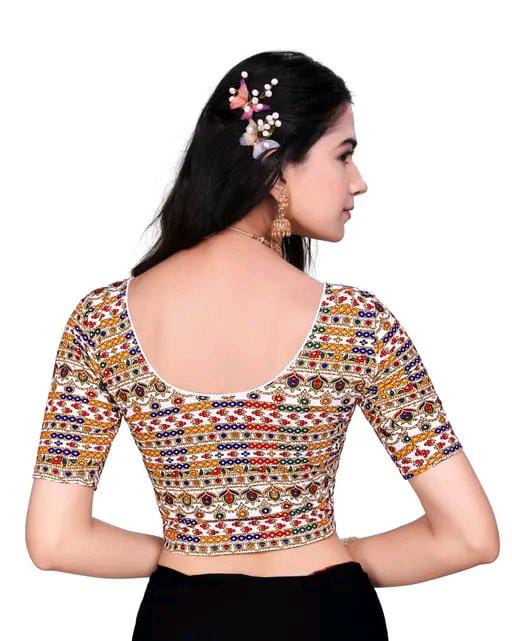 Round Neck Aztec Print Pattern Elbow Sleeves Full Stretchable Bl...