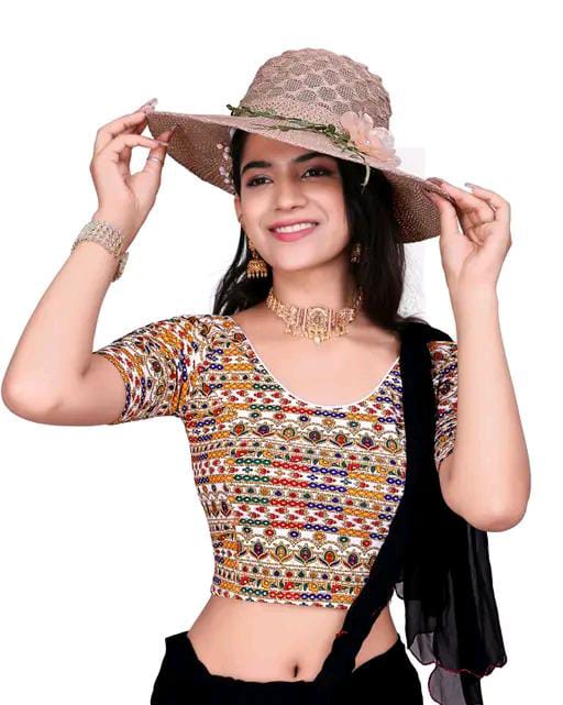 Round Neck Aztec Print Pattern Elbow Sleeves Full Stretchable Bl...