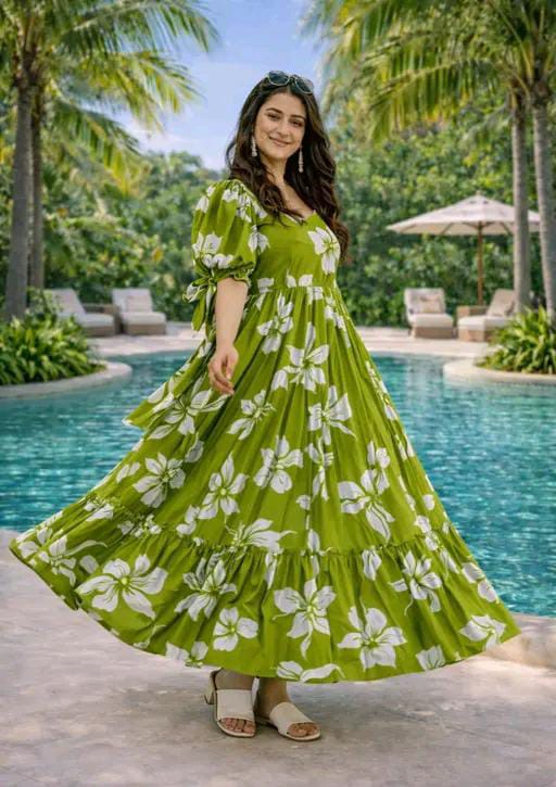 NEW RAYON PRINTED GOWN FOR WOMEN