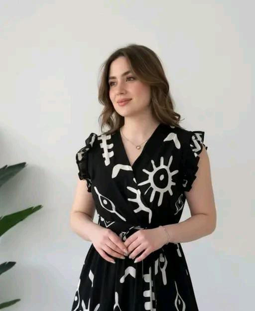 Stylish Women Teal Green Abstract Printed Gown | Flared Party Wear