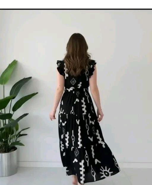 Stylish Women Teal Green Abstract Printed Gown | Flared Party Wear