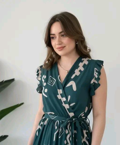 Stylish Women Teal Green Abstract Printed Gown | Flared Party Wear