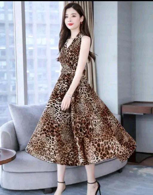 Dazzler fashion tiger print long flair Classy Graceful Women Dresses
