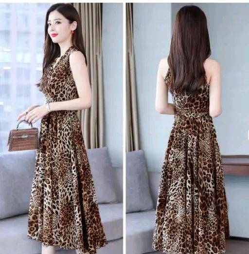 Dazzler fashion tiger print long flair Classy Graceful Women Dresses