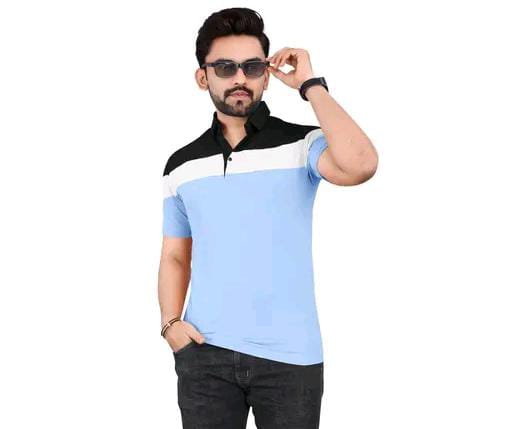 Men Solid Polo Neck T Shirts Pista Black and White Patta