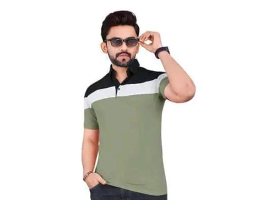 Men Solid Polo Neck T Shirts Pista Black and White Patta
